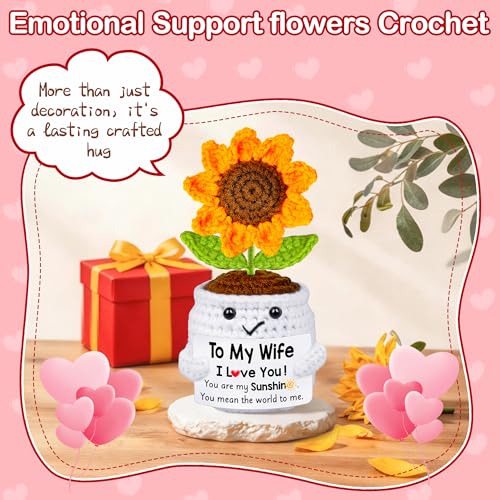 Qunland Mothers Day Her Gifts for Wife from Husband, to My Wife Handmade Crochet Sunflower Doll, Mother's Day Anniversary ...