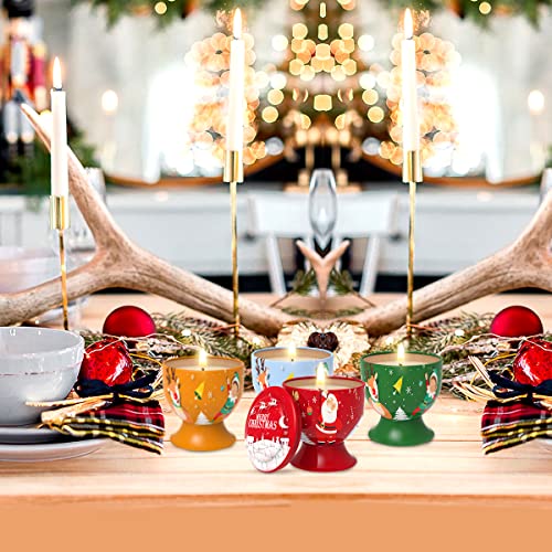 Set of 4 Christmas Snowman Santa Claus Scented Candles Gift Set for Home Women, 4.4oz Natural Soy Wax Strong Cedar, Lavend...