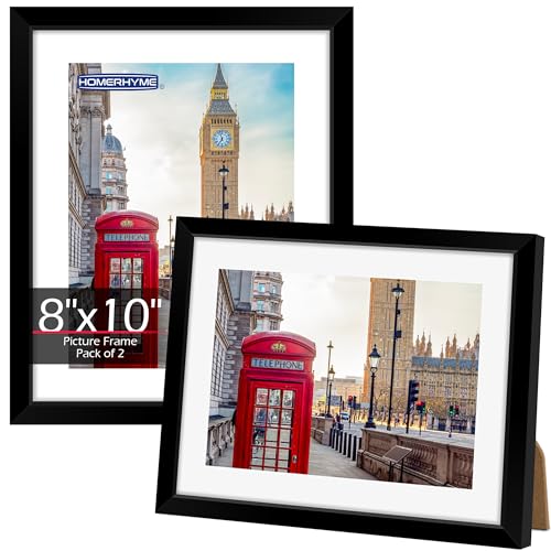 HOMERHYME 8x10 Picture Frame Set of 2, Black Photo Frame for Tabletop or Wall Display, Display Pictures 5x7 with Mat or 8x...