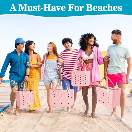 PoVwlty Rubber Beach Bag for Men & Women, Water-resistant Travel Tote Bag for the Beach Boat Pool