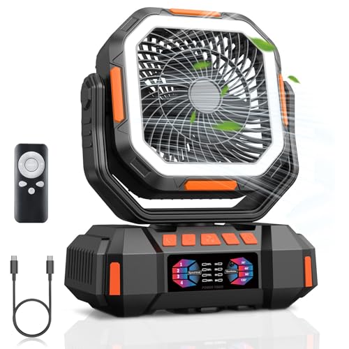 Glitnous Portable Camping Fan 40000mAh Battery Powered, Rechargeable Camping Fan with Remote & LED Light, 4 Speed Strong A...