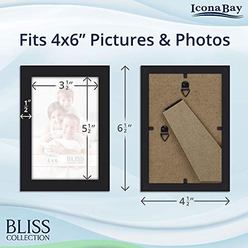 Icona Bay - 4x6 Black Picture Frame - Modern Style Engineered Wood Frame - Table Top or Wall Mount - Bliss Collection
