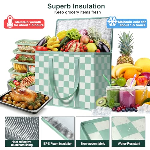 COOZOOM 2 Pack Insulated Reusable Grocery Bags, Heavy Duty Warming Large Capacity Collapsible Cooler Delivery Bags for Piz...