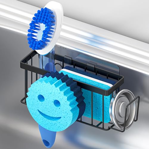 MURLONG Sponge Holder for Kitchen Sink,Sink Caddy Smiley Face,4-in-1 Sponge Holder with Suction Cups & 1 PCS Adhesive Stri...
