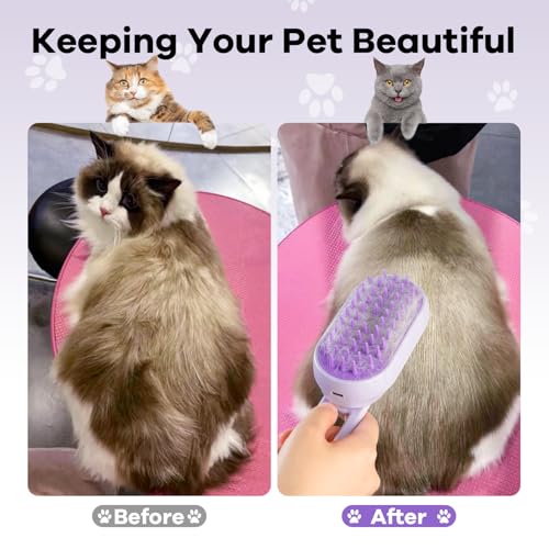 Cat Steam Brush for Shedding, 4 in 1 Brushs with Foldable Handle, Steam Brushs for Cats, Spritz Defur Comb for Cats, Water...