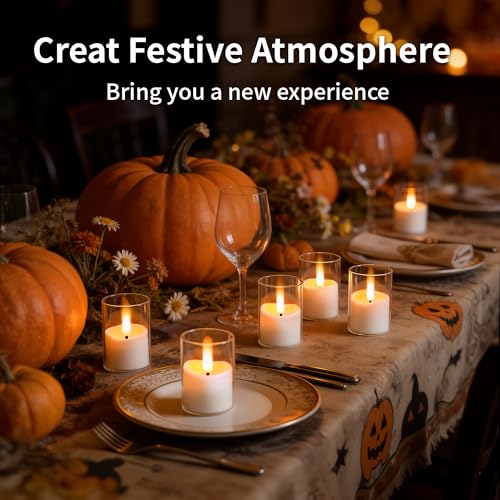 CXJPLRE Rechargeable Flameless Candles with Timer Remote, 1.7"x2.6" Clear Acrylic LED Tea Lights Candles，Small Votive Elec...