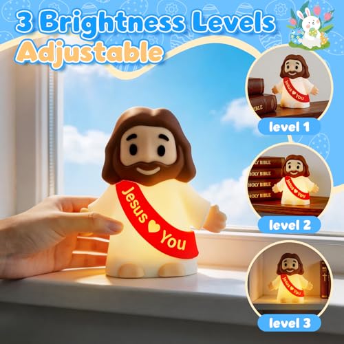 GZJQW Jesus Night Light, Jesus Love You Night Light for Kids, 3-Speed Adjustable Silicone Touch Control Nightlight, Table ...