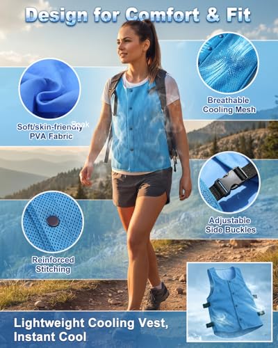 PANGTIKU Cooling Ice Vest for Men Women - Adjustable Evaporative Cool Vest for Gardening Cycling Hiking Construction Work