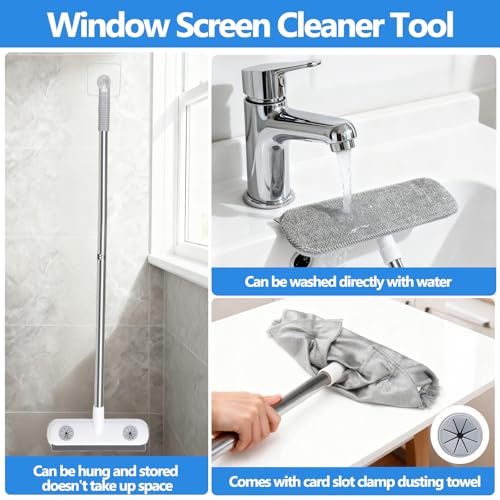 XANGNIER Window Screen Cleaner & Track Cleaning Kit-Mesh Screen Cleaner Brush with Extension Pole,Window Sill and Track Cl...