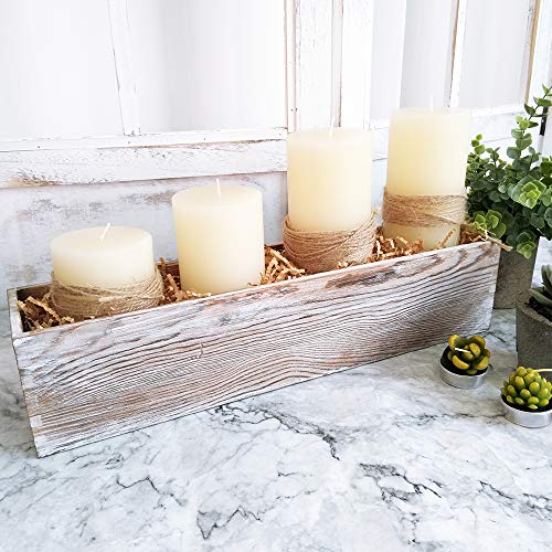1 Pcs Wood Planter Rectangle Whitewashed Rectangular Decorative Wooden Box with Inner Plastic Box - 17.3" L x 3.9" W x 3....