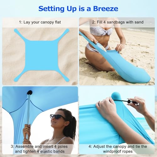 COMMOUDS Beach Tent Sun Shelter - UPF50+ Pop Up Beach Canopy with Sandbags & Sand Shovel & Windproof Poles, Portable Sun S...
