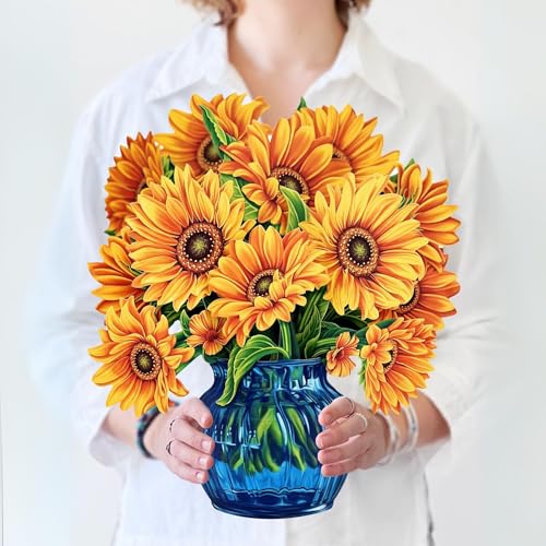 Freshcut Paper Pop Up Cards, Sunflowers, 12 Inch Life Sized Forever Flower Bouquet 3D Popup Greeting Card, Birthday Cards,...