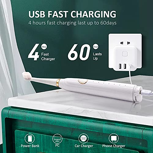 BTRICL Sonic Electric Toothbrush, USB Rechargeable Powerful Sonic Cleaning Tooth Brush with 6 Modes, 5 Brush Heads + 1 Fac...