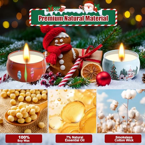 12 Pack Christmas Scented Candles with Natural Soy Wax, Long Lasting Aromatherapy Soy Candles for Home Scented, Christmas ...