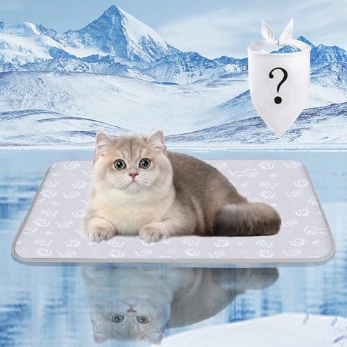 SUPRIY Dog & Cat Cooling Mat with Bandana - Pet Cooling Pad & Pet Scarf Set for Summer(QMAX>0.4) for Pet in Summer, Washab...