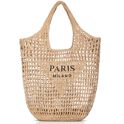 Pleneal Beach Bags for Women - Women Beach Tote Bag, Summer Mesh Hollow Straw Tote Bag for Holiday Market