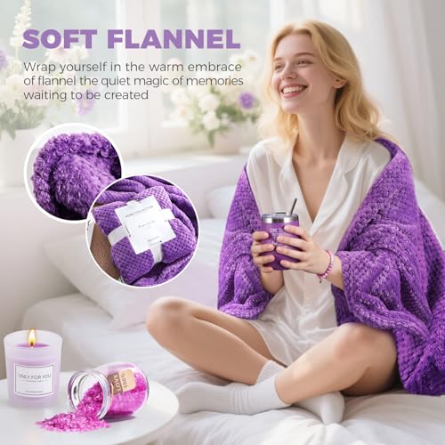 MEINESQIS Gift for Mom，Birthday Gifts for Women Gift Basket, Lavender Spa Gift Set with Cozy Flannel Blanket, Self Care Ca...