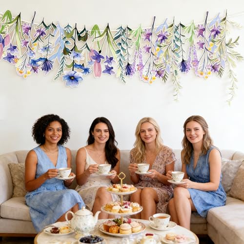 JeVenis Wildflower Garland Wildflower Flower Banner Garland for Tea Party Floral Bridal Shower Baby Shower Decoration Birt...
