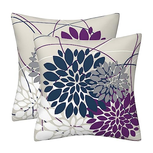 Navy Blue Purple Dahlia Floral Throw Pillows Farmhouse Decorative Throw Pillow Case Indoor Outdoor Cushion Cover Spring Su...