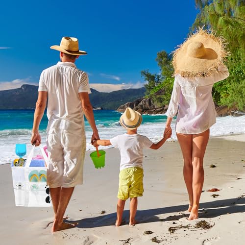 Yunaeduo Large Mesh Beach Bag - Lightweight & Foldable Family Beach Bag with 9 Pockets for Toys, Towels & Vacation Essentials