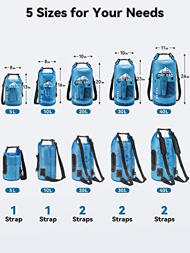 HEETA Dry Bag Waterproof for Women Men, 5L/10L/20L/30L/40L Roll Top Lightweight Dry Storage Bag Backpack with Phone Case f...