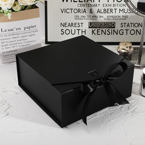 OEMVALATY 6-Pack Gift Boxes,9x9x4 Inch Magnetic Gift Boxes with Lids for Presents,Black with Ribbon, Bridesmaid Proposal B...