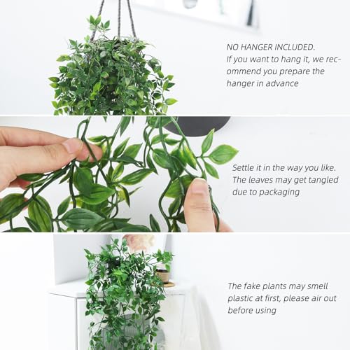 Whonline Fake Hanging Plants, Artificial Small Potted Plants for Indoor Outdoor Aesthetic Office Living Room Shelf Decor (...