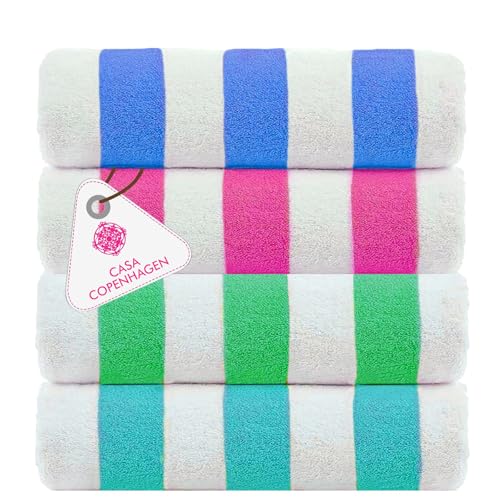 Casa Copenhagen Cabana Towel 4Pcs Teal,Blue,Pink,Green Designer Stripe Beach Towels Gift Set, 30"x60" Oversized 100%Cotton...