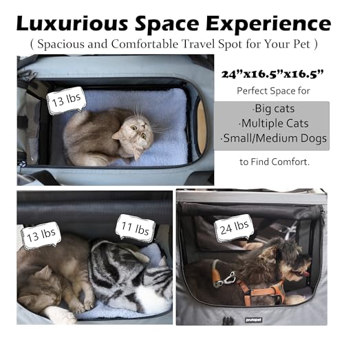 Prutapet Large Cat Carrier 24"x16.5"x16.5" Portable Dog Crate for Small Medium Dogs Collapsible Traveling Pet Crate with C...