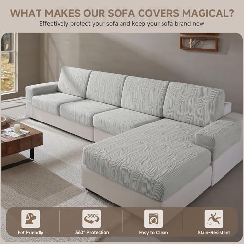 Couch Cushion Covers, Washable Stretch Stripe Sofa Covers for 1 Cushion Couch L Shape Sectional Sofa Slipcovers Furniture ...