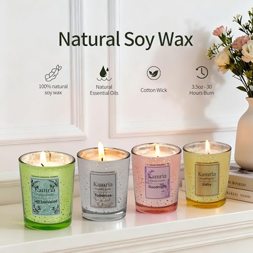 Kamria Scented Candles Gift Set for Women, 4 Pack (3.5oz) Mercury Glass Votive Soy Candles for Home Scented, Aromatherapy ...