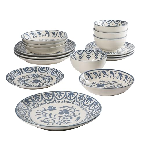 Bloomhouse - 2-Time Oprah’s Favorite Things - Valencia Flor 16 Piece Dinnerware Set, Artisanal Decorated Stoneware Plates...