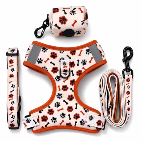 No Pull Dog Harness Set 4PCS – Adjustable Soft Vest Harness with Leash, Collar & Poop Bag Dispenser – Durable & Comfortabl...