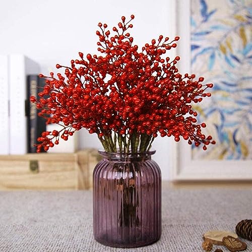 GREENTIME Artificial Red Berry Stems 8 Pack, Festive Christmas Tree Picks, Autumn Fall Home Decor and New Year's Eve Decor...
