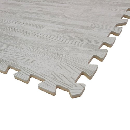 Home Aesthetics 100 Sq. Ft 3/8 Inch Thick Printed Foam Tiles Interlocking Foam Mat, 24" x 24", 25 pcs, White Wood Grain St...