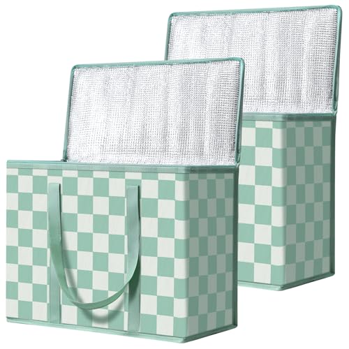 COOZOOM 2 Pack Insulated Reusable Grocery Bags, Heavy Duty Warming Large Capacity Collapsible Cooler Delivery Bags for Piz...