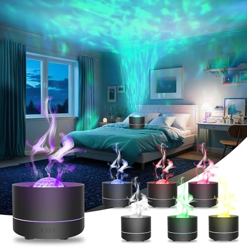 Essential Oil Diffuser, Fire Flame Aromatherapy Diffuser with 7 Colours LED Projection, 200ml Cool Mist Humidifier, Oil Di...