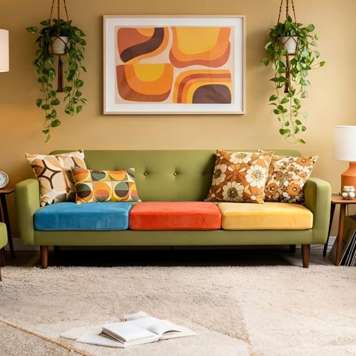 HunnmingRe 3 Pcs Velvet Stretch Couch Cushion Covers Mid Century Modern Decor Single Sofa Seat Covers Armchair Cover with ...