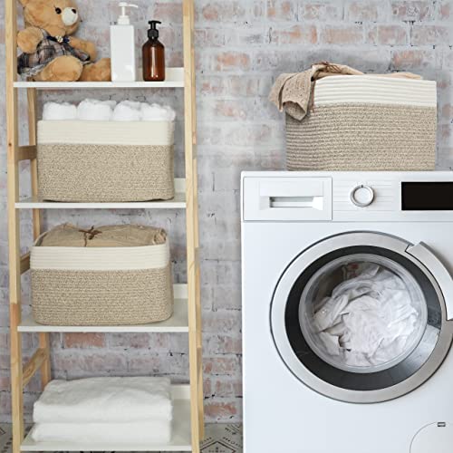 Cotton Rope storage Basket Bins Woven Basket for Organizing Shelves 15X10X9.3" Rectangle Decorative Baskets For storage Cl...