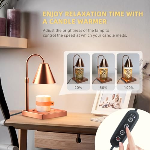 Yankee Candle Compatible Dimmable Metal Candle Lamp Warmer - Height Adjustable, Scented Wax for Home Decor (Rose Gold)