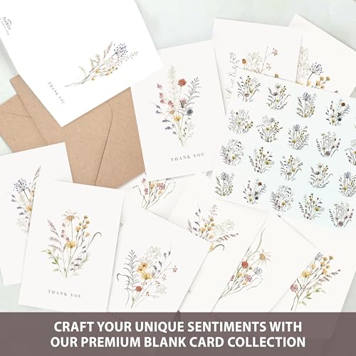 AUDREE Wildflower Thank You Cards with Envelopes (50 Pack 3.5" x 5.2") – Floral Thank You Notes with Adhesive Envelopes & ...