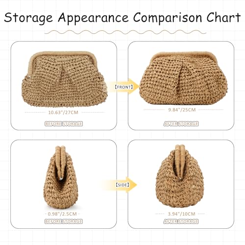 Emprier Straw Clutch Purses for Women Cloud Dumpling Pouch Straw Crossbody Shoulder Handbag Summer Beach Woven Bag