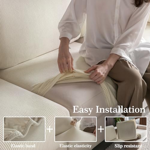 OHSIO Sectional Couch Covers, Wear Resistant Stretch Sofa Covers Washable Soft Couch Cushion Covers Anti Slip Furniture Pr...