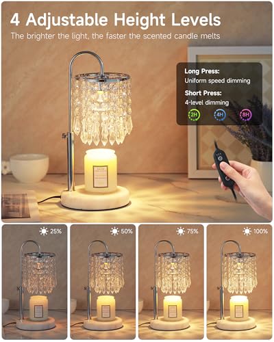 Candle Warmer Lamp with Timer Dimmer and 3 Bulbs, Candle Lamp Warmer with Marble Base for Adjustable Height, Crystal Candl...