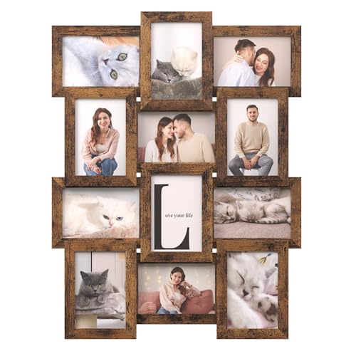SONGMICS Collage Picture Frames, 4x6 for Wall Decor, Multi Family Photo for Gallery Decor, Hanging Display, Set of 12, Rus...