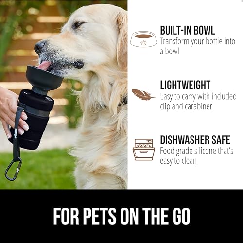 GORILLA GRIP Dog Water Bottle, Portable Water Bowl Dispenser for Dogs, 20 oz Leak Proof Pet Travel Squeeze Bottles Food Gr...