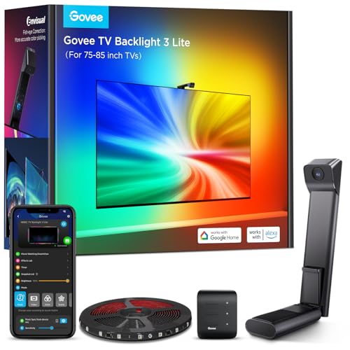 Govee TV Backlight 3 Lite with Fish-Eye Correction Function Sync to 75-85 Inch TVs, 16.4ft RGBICW Wi-Fi LED Strip Lights w...