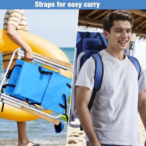 Outvita Folding Beach Chair Adjustable Headrest w/4 Flexible Tilt Angle, Cup Holder Portable High Strength Cleanable Fabri...