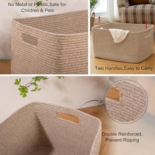 OIAHOMY 75L Large Woven Cotton Rope Storage Basket with Handle for Organizing Blanket and Toys for Living Room, Nursery, B...