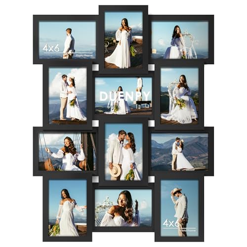 DUENPY 4x6 Picture Frame Collage, 12-Pack Picture Frames Collage Wall Decor, Set with Glass Front, Assembly Required, Black